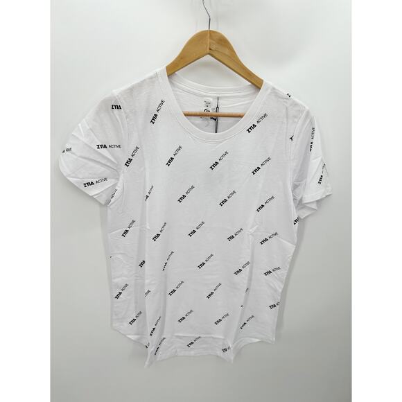 Zyia Active White Pattern Swoop Tee T-Shirt Womens Size Medium NWT - Picture 1 of 6